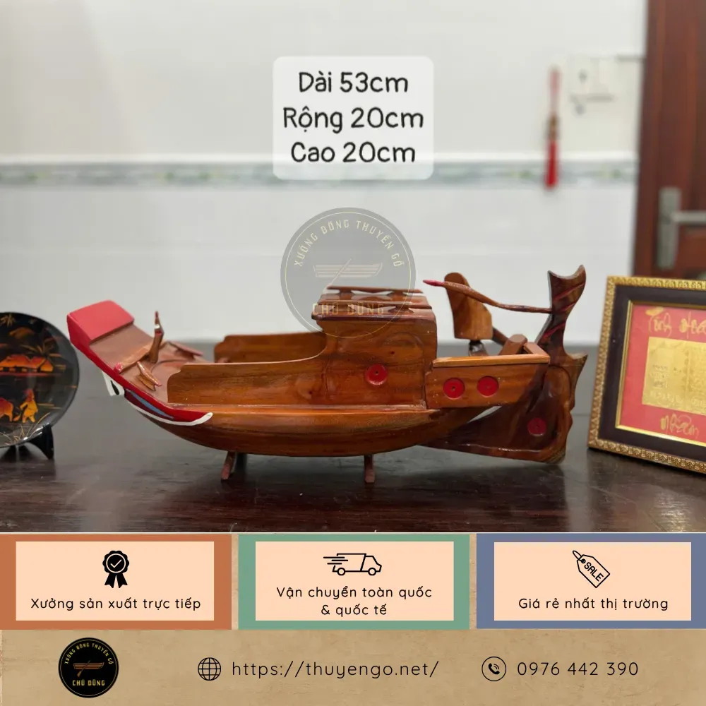Thuyền gỗ mini 50cm trang trí bàn làm việc, phòng khách