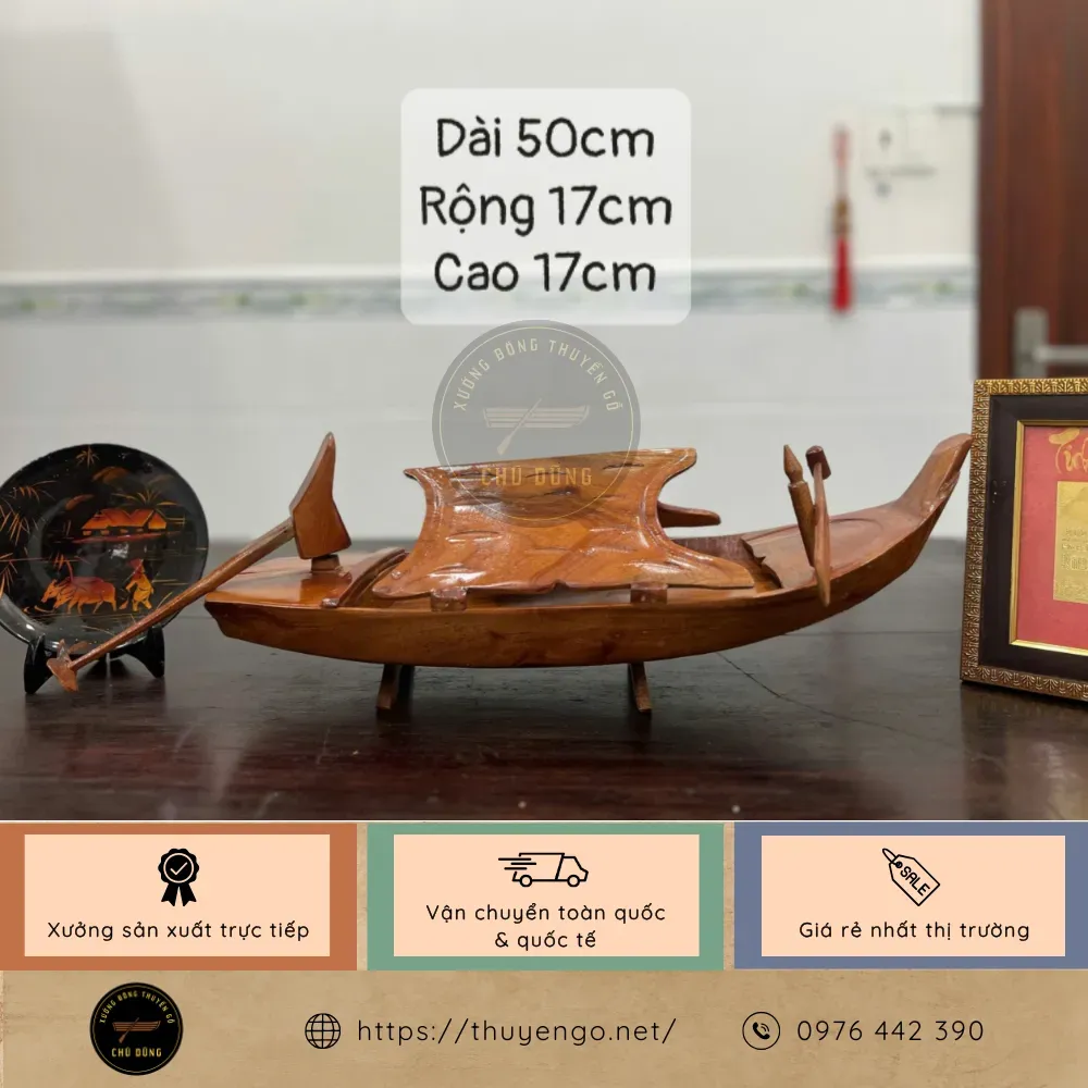 Thuyền gỗ mini 50cm trang trí, làm quà tặng đối tác