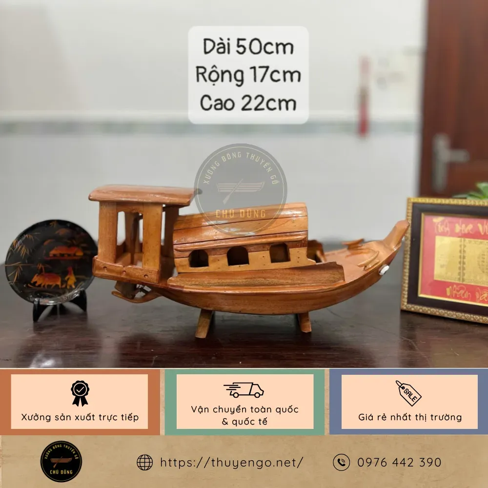 Thuyền gỗ mini 50cm mỹ nghệ đẹp