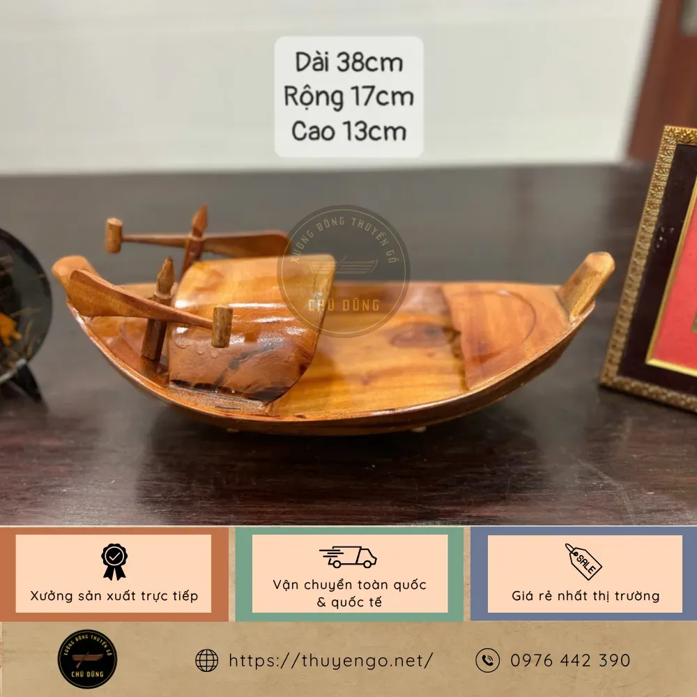 Thuyền gỗ mini 40cm trang trí