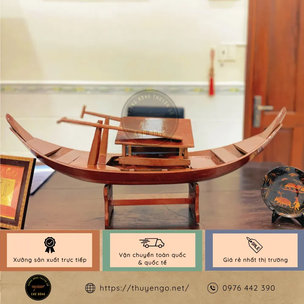 Thuyền gỗ mini 85cm mỹ nghệ dùng trưng bày