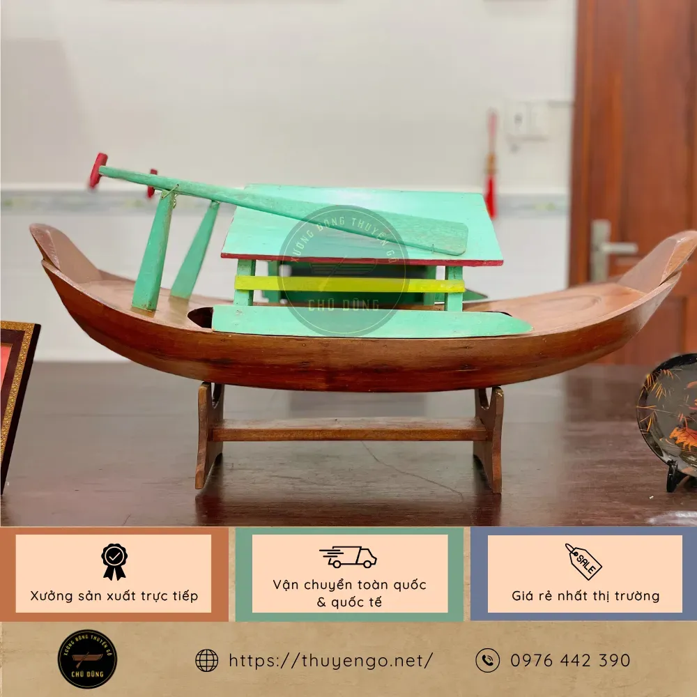Thuyền gỗ mini 90cm giá rẻ trang trí hoa, trái cây