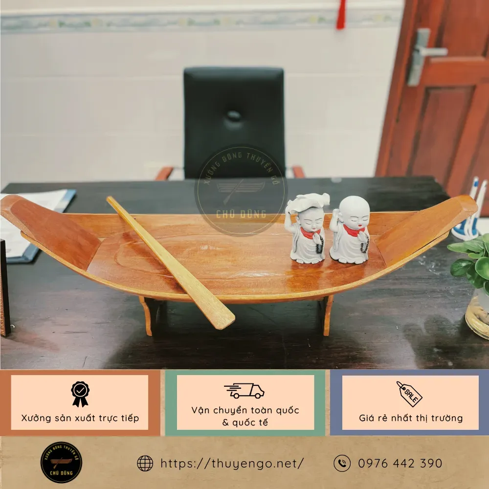 Thuyền gỗ mini 80cm trang trí bàn làm việc, phòng khách
