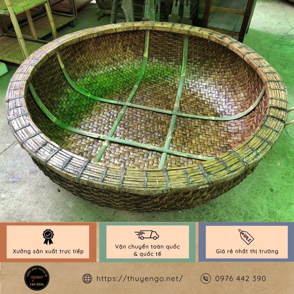 Thuyền thúng 1m5 trét dầu rái chống thấm, dùng đi nước