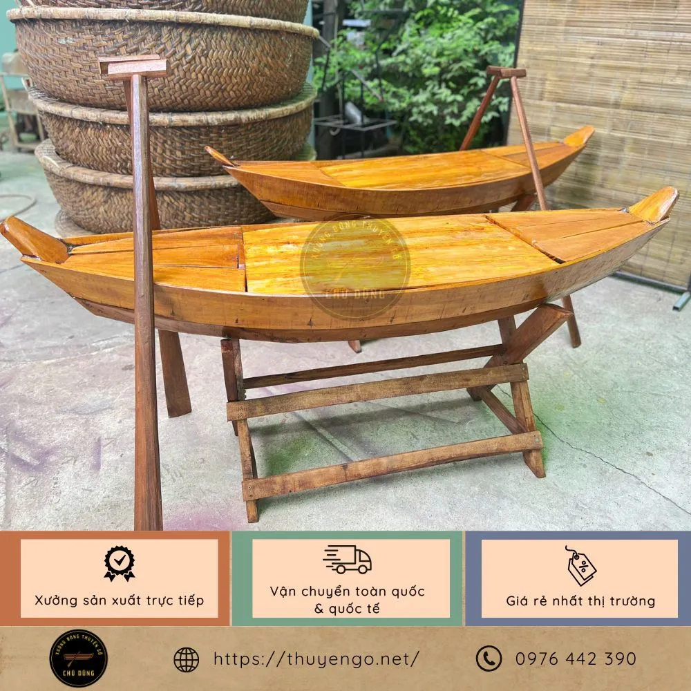Thuyền gỗ làm bàn cafe, bàn trà dài 2m