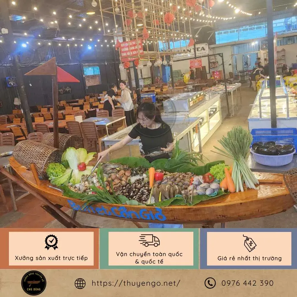 Thuyền gỗ trưng bày hải sản cho nhà hàng, resort và quán hải sản